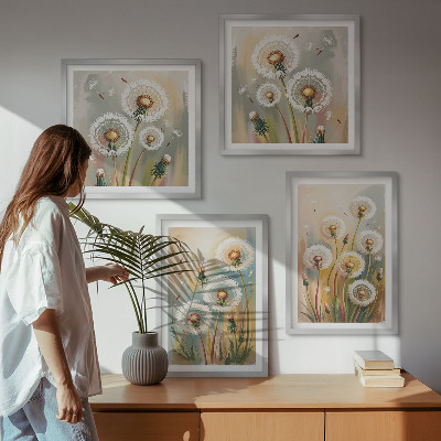 Set om 4 tavlor Maskrosblommor pastellgräs