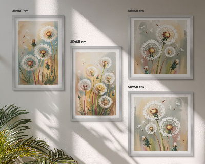 Set om 4 tavlor Maskrosblommor pastellgräs