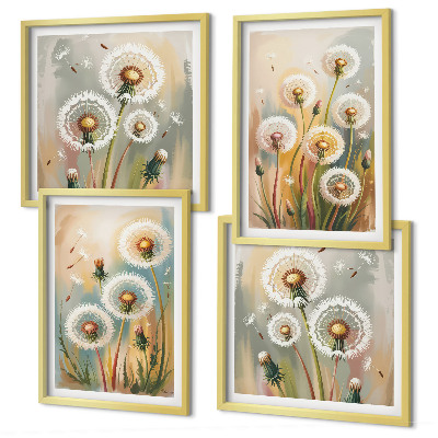 Set om 4 tavlor Maskrosblommor pastellgräs