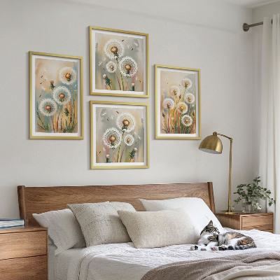 Set om 4 tavlor Maskrosblommor pastellgräs