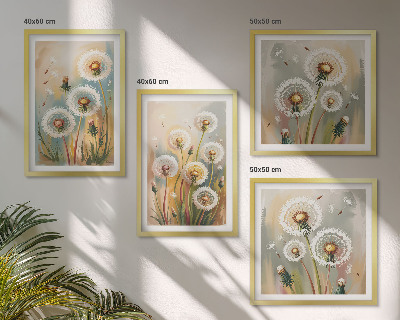 Set om 4 tavlor Maskrosblommor pastellgräs