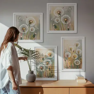Maskrosblommor pastellgräs set om 4 tavlor