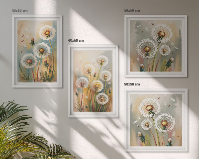 Set om 4 tavlor Maskrosblommor pastellgräs