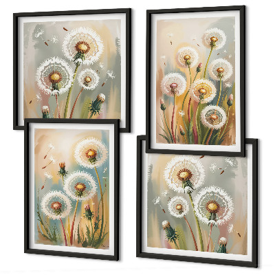 Set om 4 tavlor Maskrosblommor pastellgräs