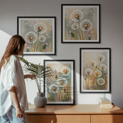 Set om 4 tavlor Maskrosblommor pastellgräs