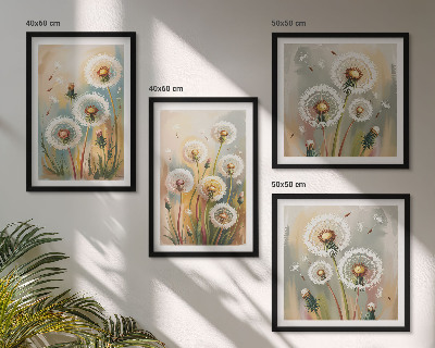 Set om 4 tavlor Maskrosblommor pastellgräs