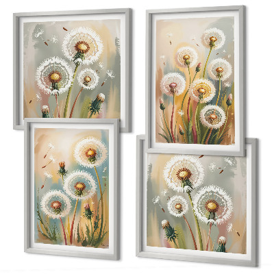 Set om 4 tavlor Maskrosblommor pastellgräs
