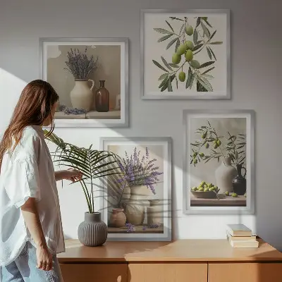 Tavelvägg med 4 tavlor motiv med blommor i vas