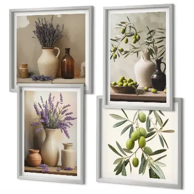 Tavelvägg med 4 tavlor motiv med blommor i vas