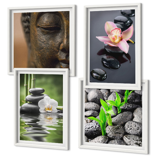 Tavelvägg ovanför soffa Fredlig Zen Blomma Buddha Komposition