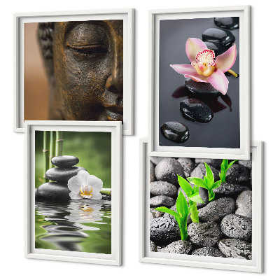 Tavelvägg ovanför soffa Fredlig Zen Blomma Buddha Komposition