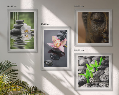 Tavelvägg ovanför soffa Fredlig Zen Blomma Buddha Komposition