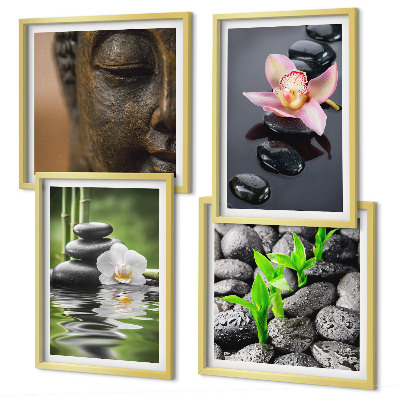 Tavelvägg ovanför soffa Fredlig Zen Blomma Buddha Komposition