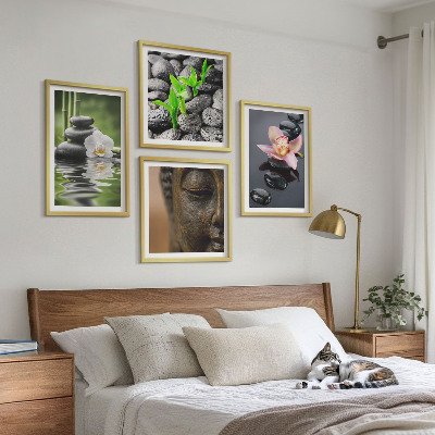 Tavelvägg ovanför soffa Fredlig Zen Blomma Buddha Komposition