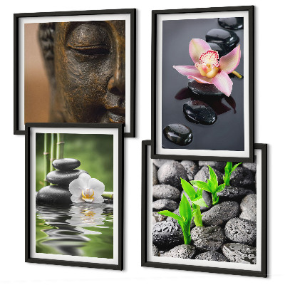 Tavelvägg ovanför soffa Fredlig Zen Blomma Buddha Komposition
