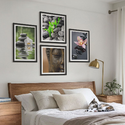 Tavelvägg ovanför soffa Fredlig Zen Blomma Buddha Komposition