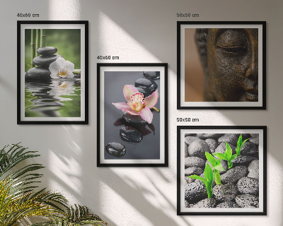 Tavelvägg ovanför soffa Fredlig Zen Blomma Buddha Komposition