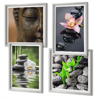 Tavelvägg ovanför soffa Fredlig Zen Blomma Buddha Komposition