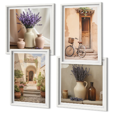 Set om 4 tavlor Lavendelblommor och arkitektur