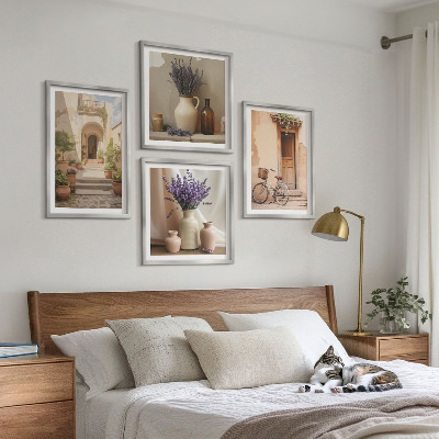 Set om 4 tavlor Lavendelblommor och arkitektur