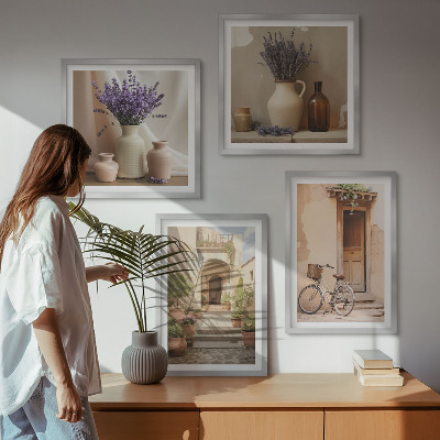 Set om 4 tavlor Lavendelblommor och arkitektur