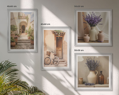 Set om 4 tavlor Lavendelblommor och arkitektur