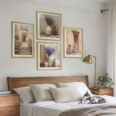 Set om 4 tavlor Lavendelblommor och arkitektur