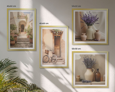 Set om 4 tavlor Lavendelblommor och arkitektur