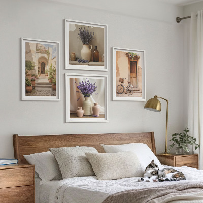 Set om 4 tavlor Lavendelblommor och arkitektur
