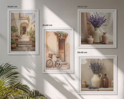 Set om 4 tavlor Lavendelblommor och arkitektur