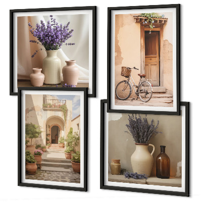 Set om 4 tavlor Lavendelblommor och arkitektur
