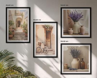Set om 4 tavlor Lavendelblommor och arkitektur