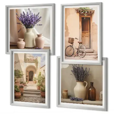 Lavendelblommor och arkitektur set om 4 tavlor