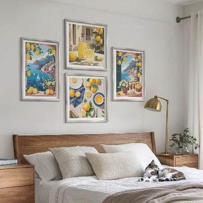 Tavelvägg ovanför soffa Italienska citroner från havets fönster