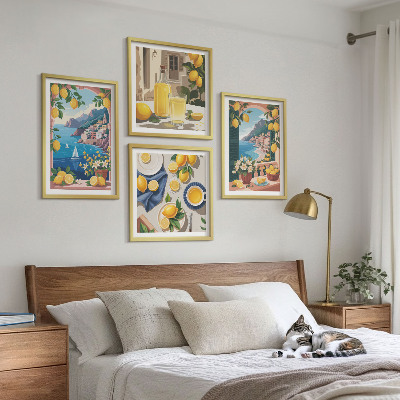 Tavelvägg ovanför soffa Italienska citroner från havets fönster