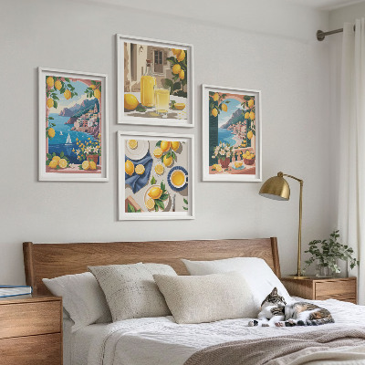 Tavelvägg ovanför soffa Italienska citroner från havets fönster