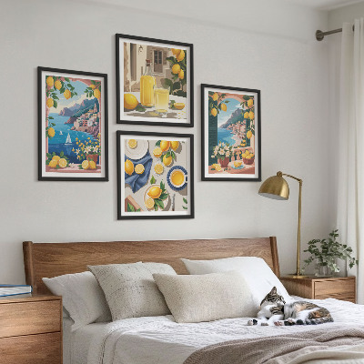 Tavelvägg ovanför soffa Italienska citroner från havets fönster