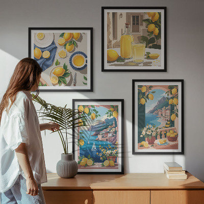 Tavelvägg ovanför soffa Italienska citroner från havets fönster