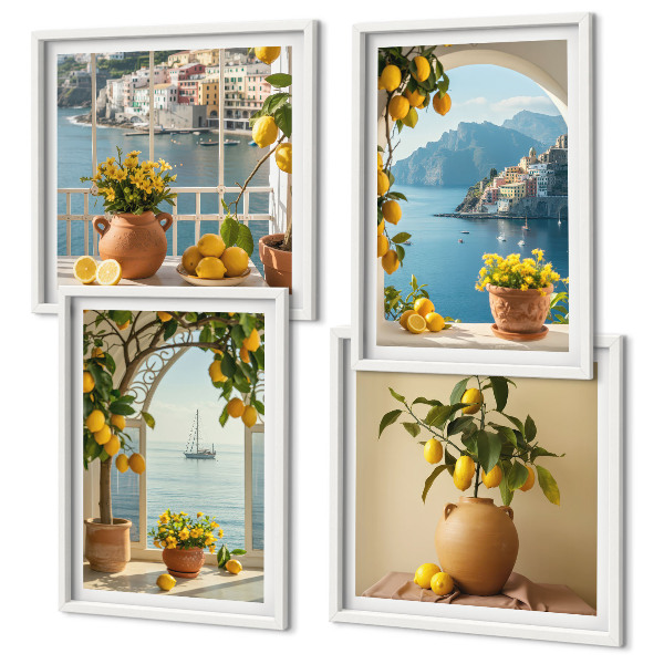 Tavelvägg med 4 tavlor Citronblommor i havet
