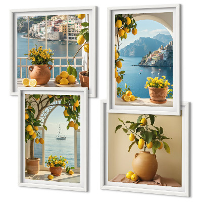 Tavelvägg med 4 tavlor Citronblommor i havet
