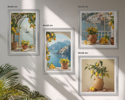 Tavelvägg med 4 tavlor Citronblommor i havet