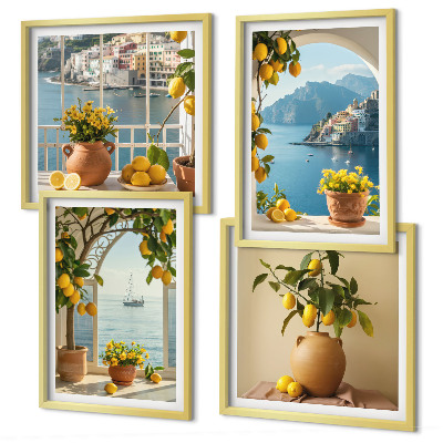 Tavelvägg med 4 tavlor Citronblommor i havet