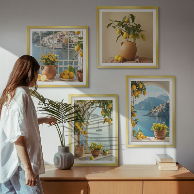 Tavelvägg med 4 tavlor Citronblommor i havet