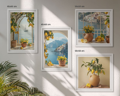 Tavelvägg med 4 tavlor Citronblommor i havet