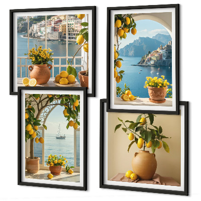 Tavelvägg med 4 tavlor Citronblommor i havet
