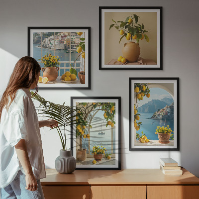 Tavelvägg med 4 tavlor Citronblommor i havet