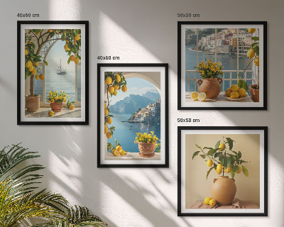 Tavelvägg med 4 tavlor Citronblommor i havet