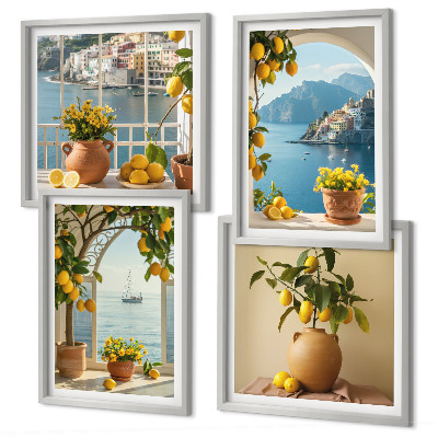 Tavelvägg med 4 tavlor Citronblommor i havet
