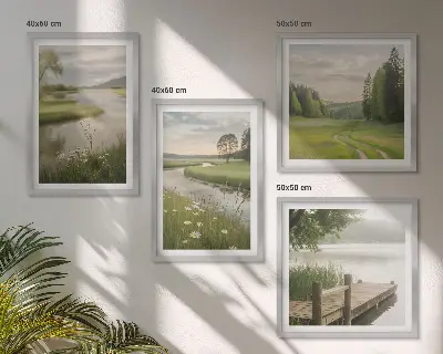 Sommarlandskap flodäng set om 4 tavlor