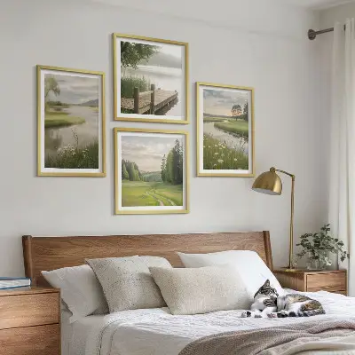 Sommarlandskap flodäng set om 4 tavlor